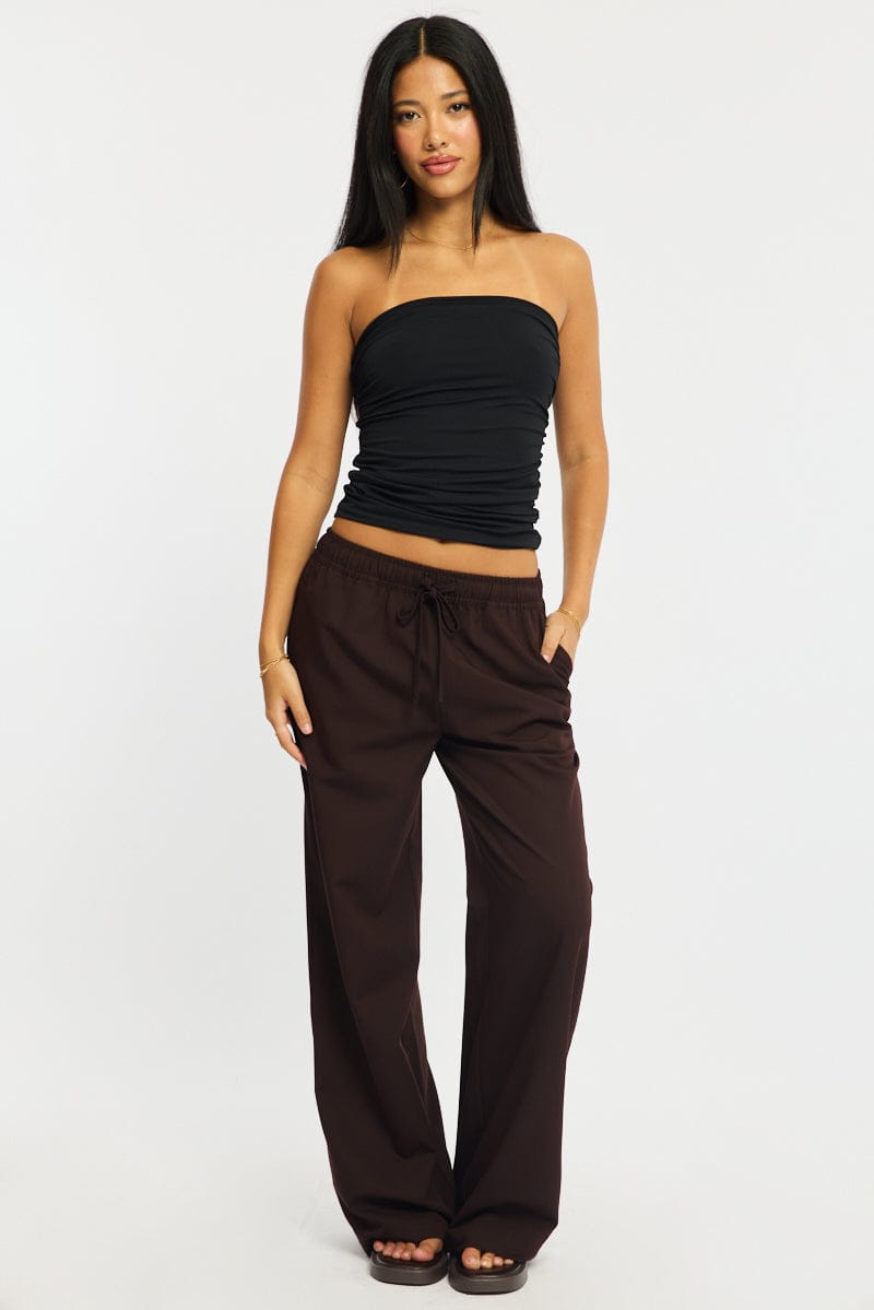 Brown Wide Leg Pants Elasticated Waist for Ally Fashion