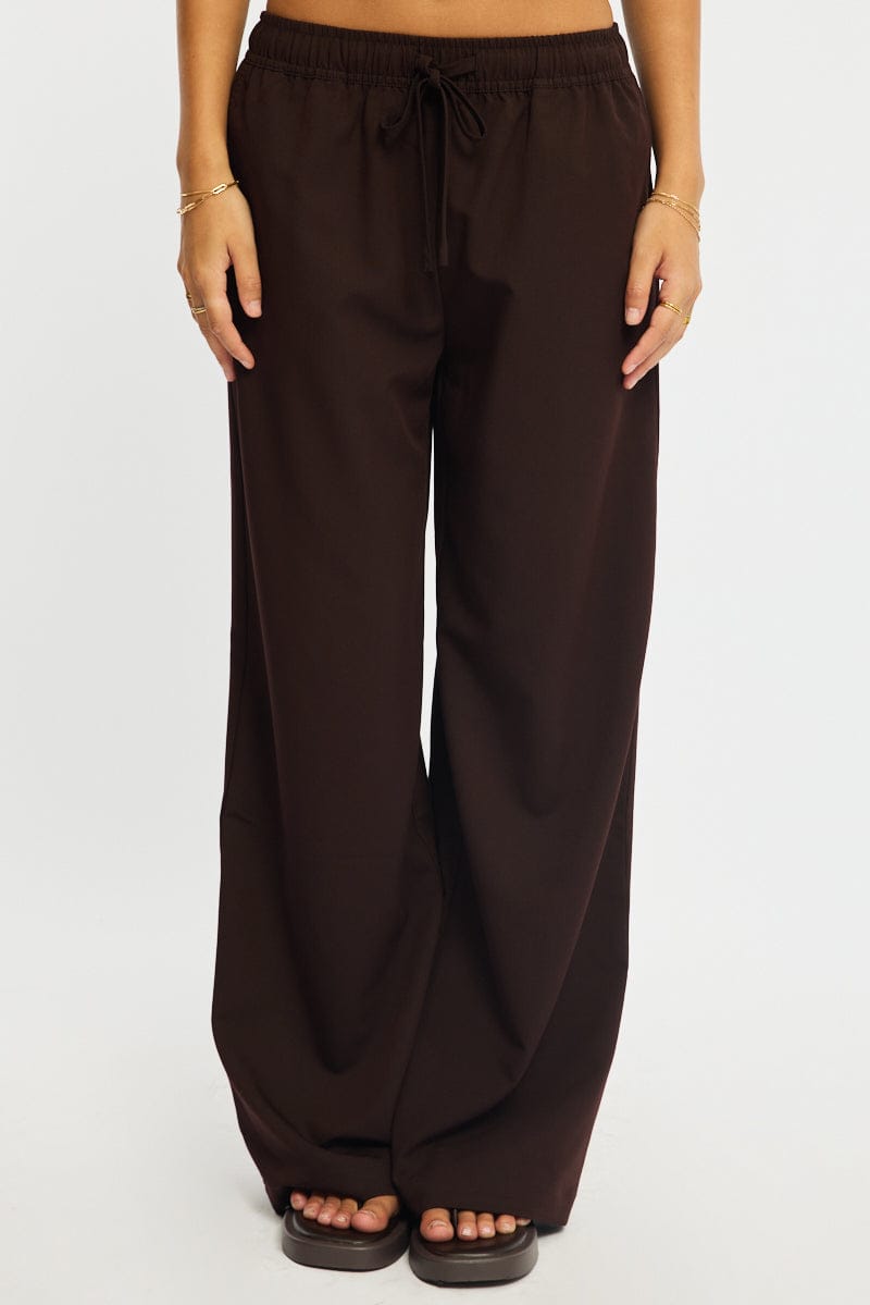 Brown Wide Leg Pants Elasticated Waist for Ally Fashion