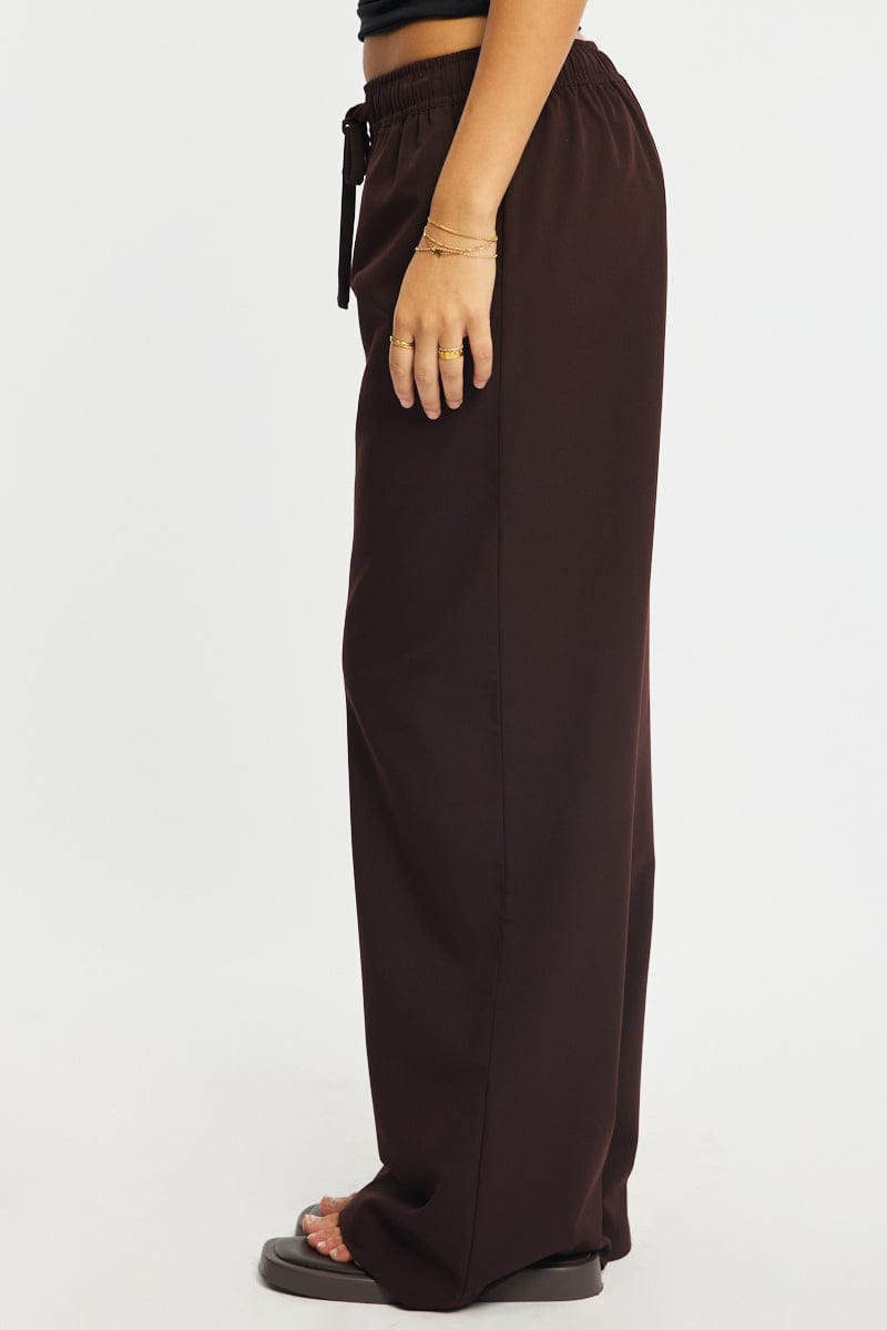 Brown Wide Leg Pants Elasticated Waist for Ally Fashion