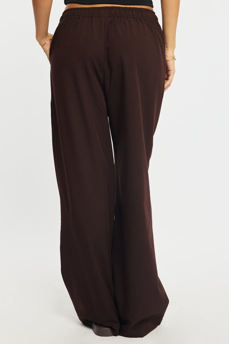 Brown Wide Leg Pants Elasticated Waist for Ally Fashion