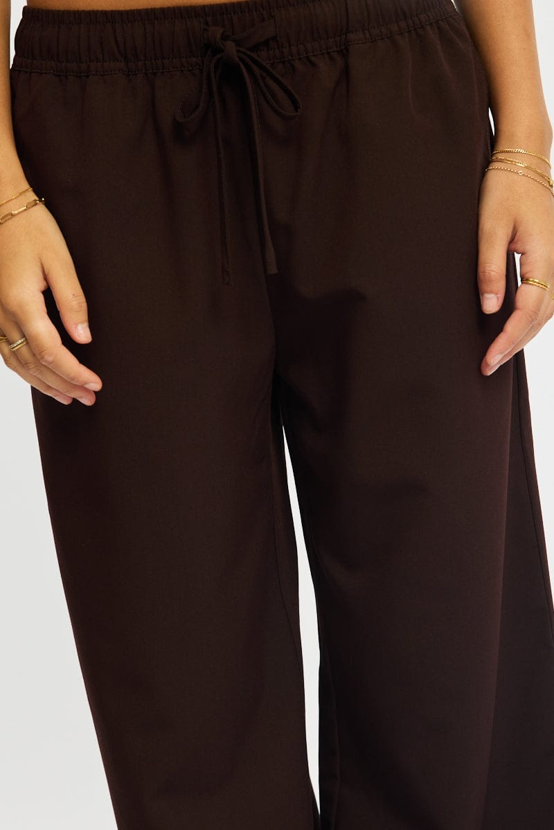 Brown Wide Leg Pants Elasticated Waist for Ally Fashion