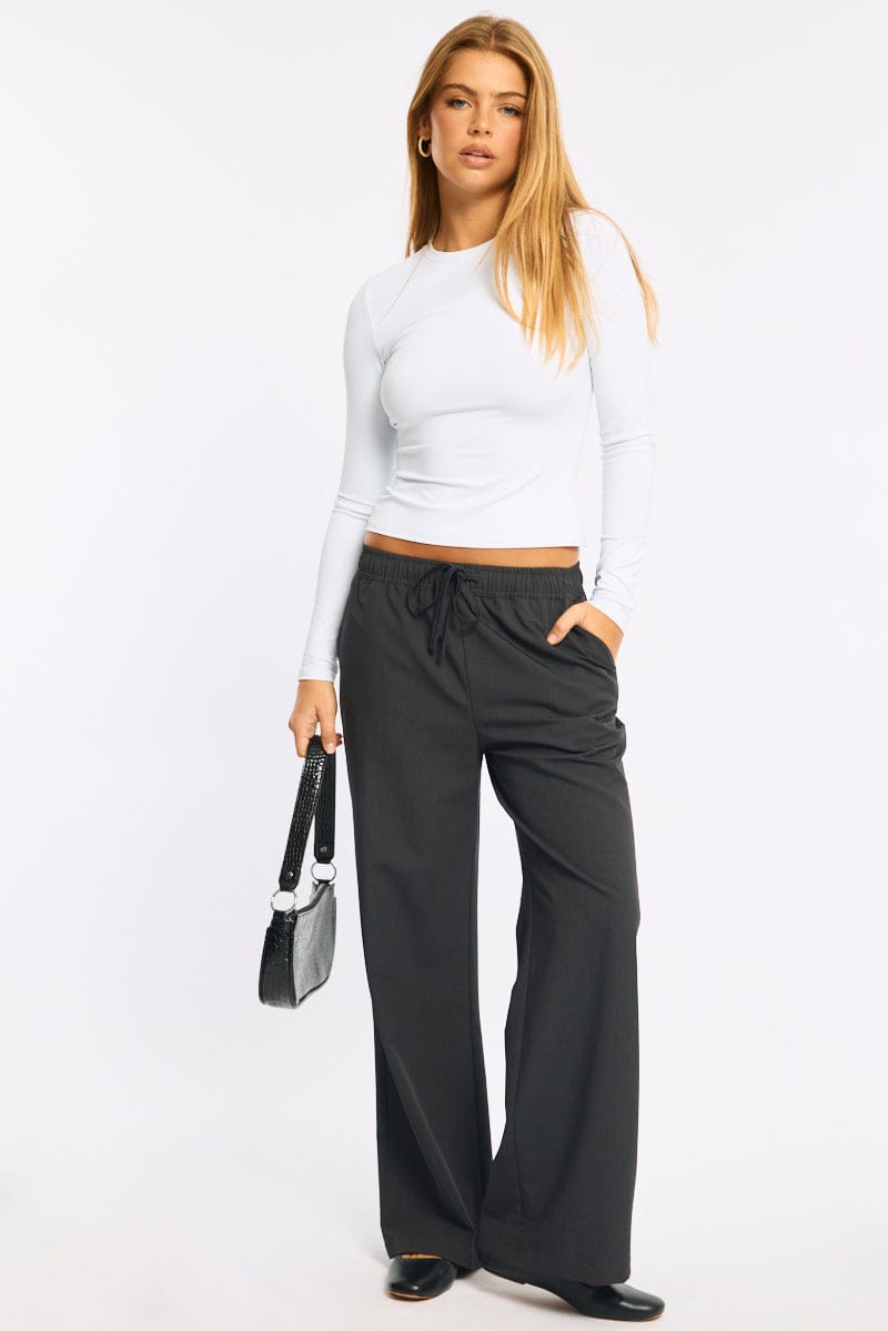 Grey Wide Leg Pants Elasticated Waist for Ally Fashion