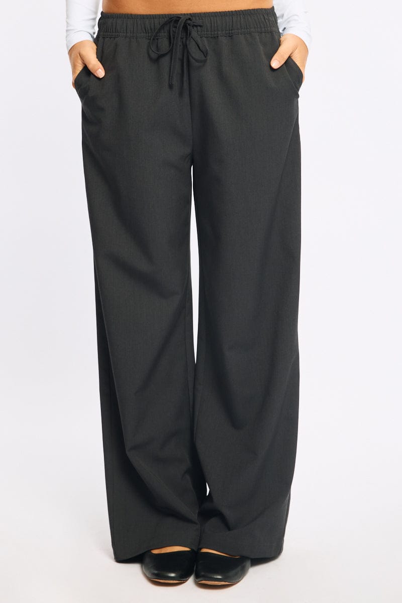 Grey Wide Leg Pants Elasticated Waist for Ally Fashion