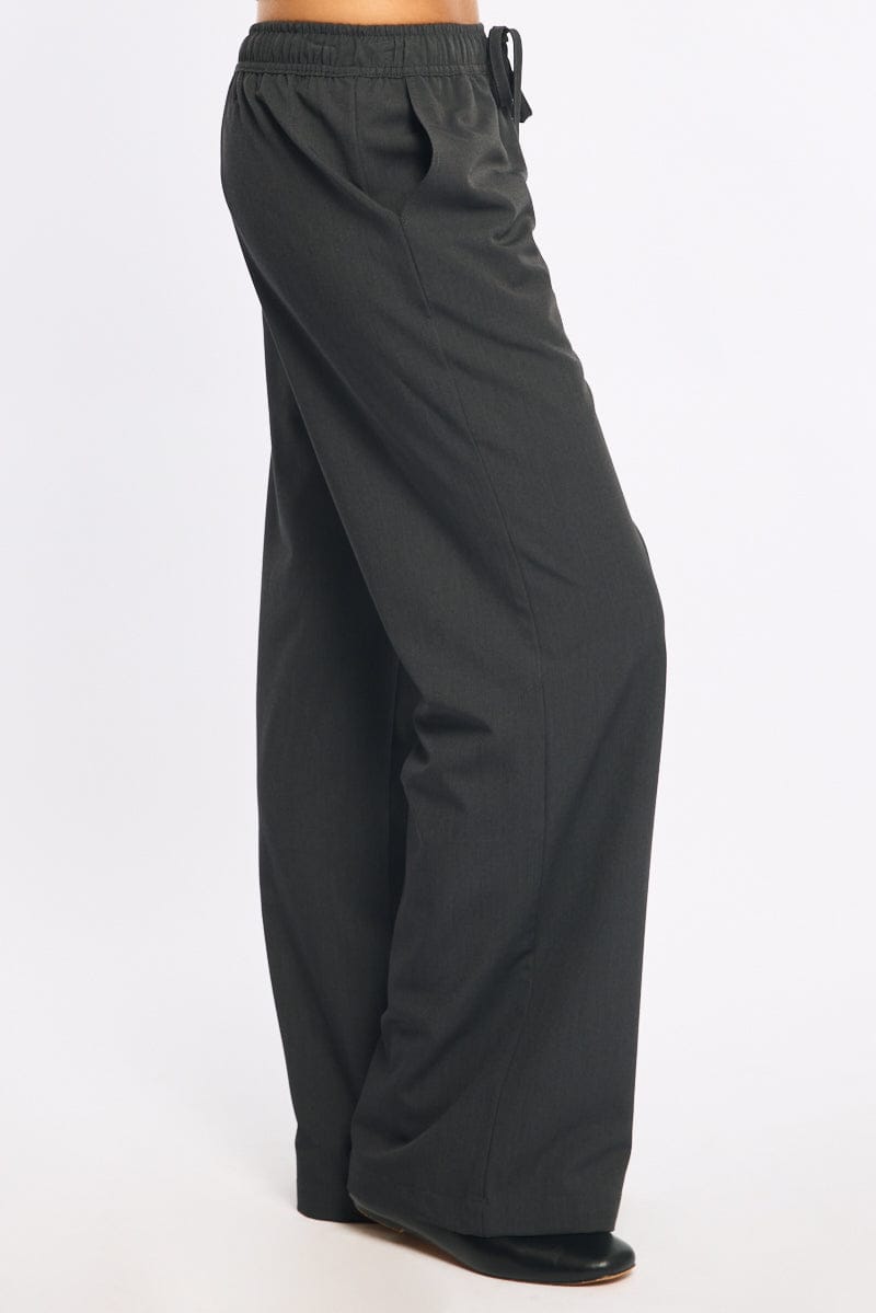 Grey Wide Leg Pants Elasticated Waist for Ally Fashion