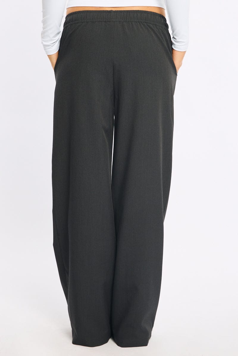 Grey Wide Leg Pants Elasticated Waist for Ally Fashion