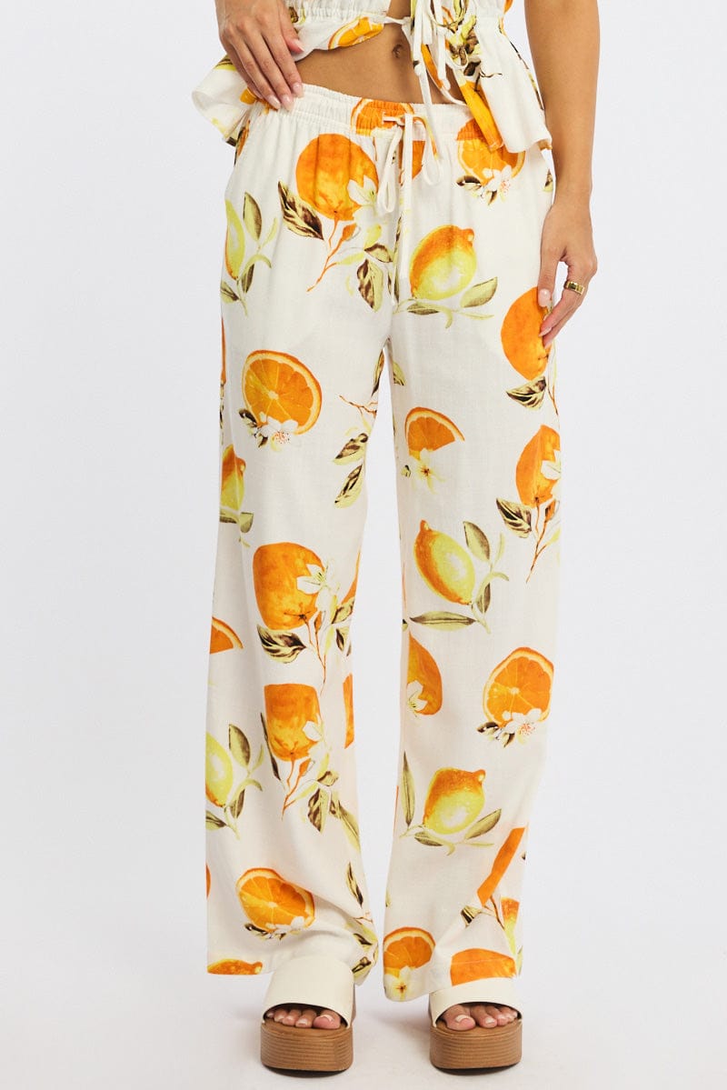 Orange Abstract Wide Leg Pants Elasticated Waist for Ally Fashion