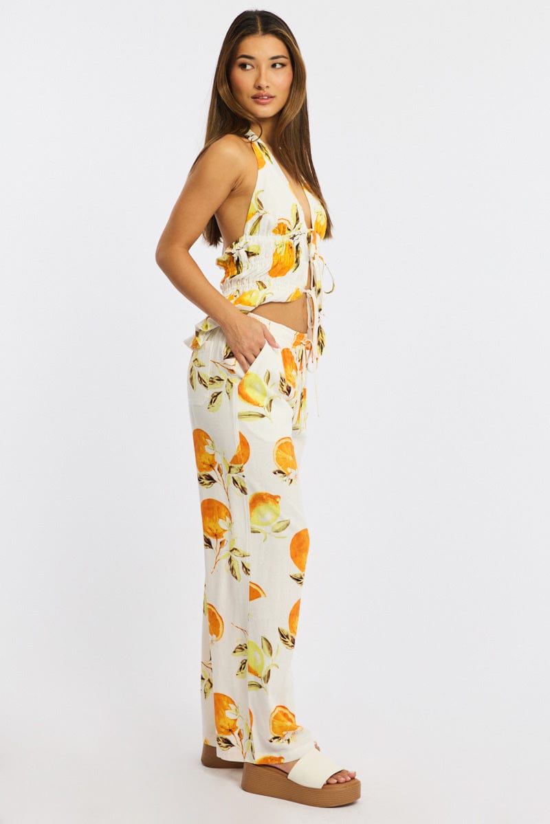 Orange Abstract Wide Leg Pants Elasticated Waist for Ally Fashion