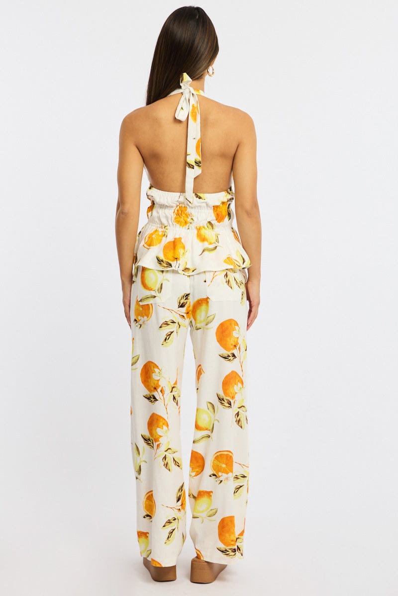 Orange Abstract Wide Leg Pants Elasticated Waist for Ally Fashion