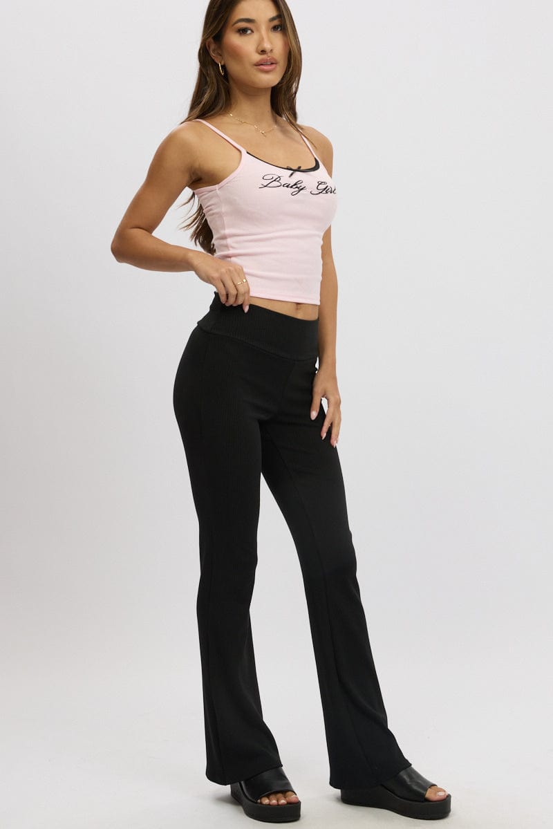 Black Fold Back Flare Leg Pants for Ally Fashion