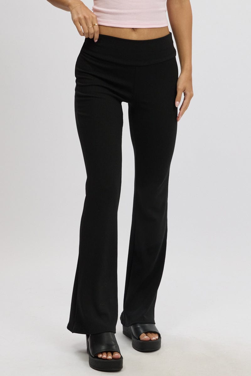 Black Fold Back Flare Leg Pants for Ally Fashion