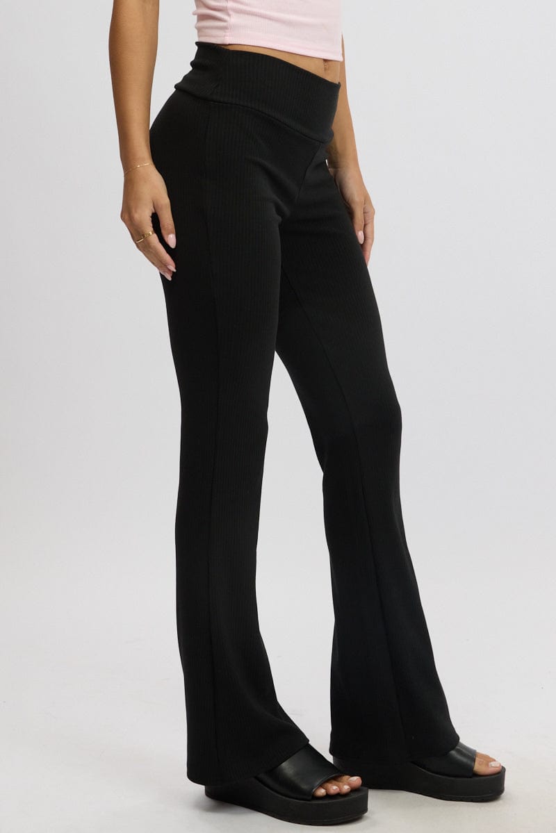 Black Fold Back Flare Leg Pants for Ally Fashion