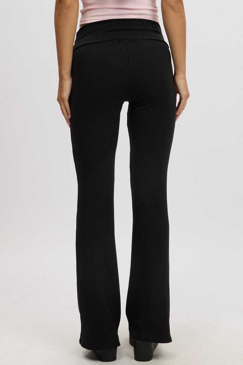 Black Fold Back Flare Leg Pants for Ally Fashion