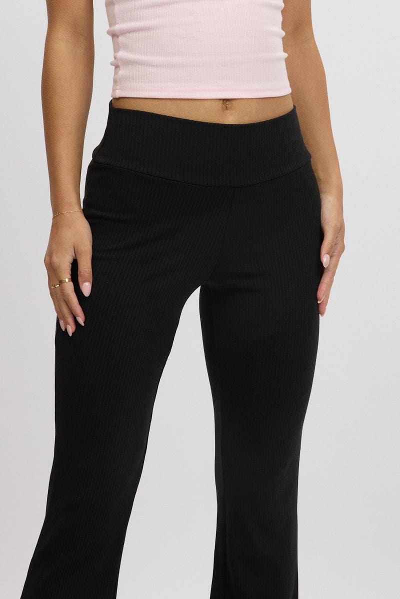 Black Fold Back Flare Leg Pants for Ally Fashion