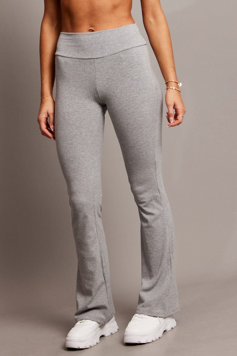 Grey Fold Back Flare Leg Pants for Ally Fashion