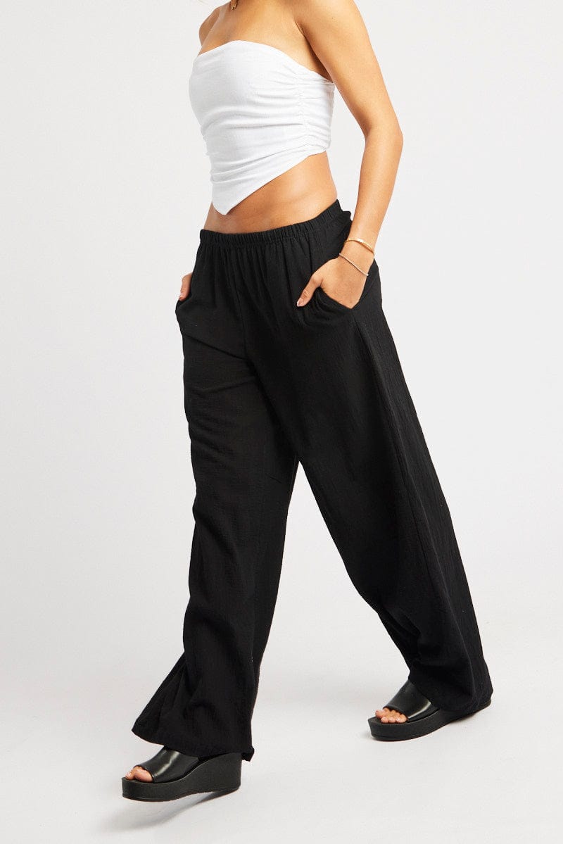 Black Wide Leg Pants High Rise for Ally Fashion