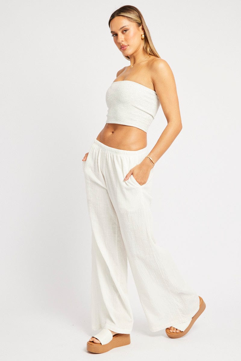 White Wide Leg Pants High Rise for Ally Fashion