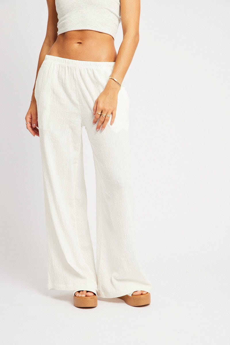 White Wide Leg Pants High Rise for Ally Fashion