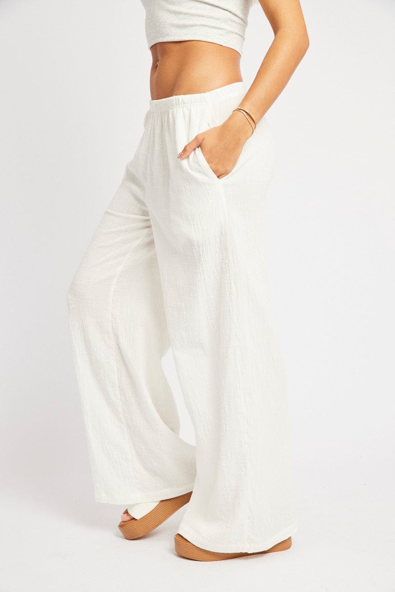 White Wide Leg Pants High Rise for Ally Fashion