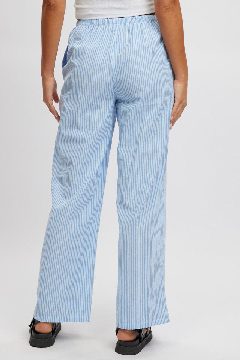 Blue Stripe Wide Leg Pants High Rise for Ally Fashion