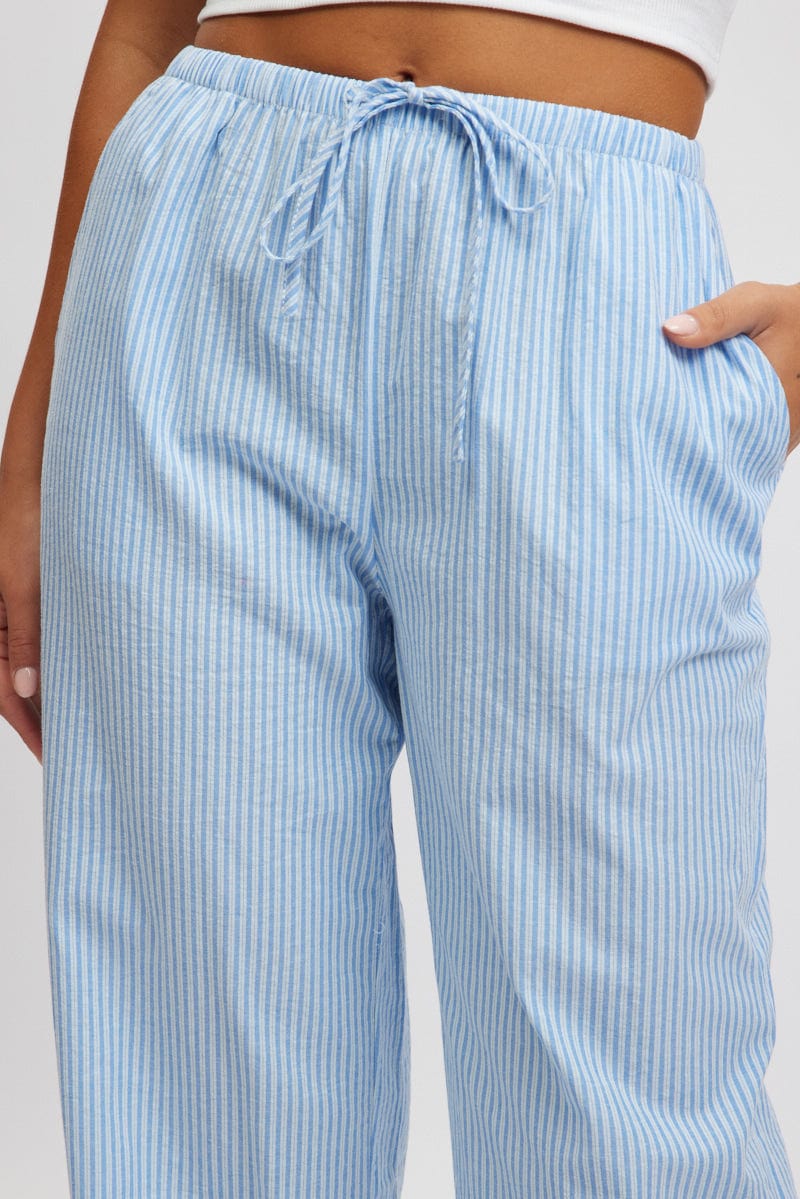 Blue Stripe Wide Leg Pants High Rise for Ally Fashion