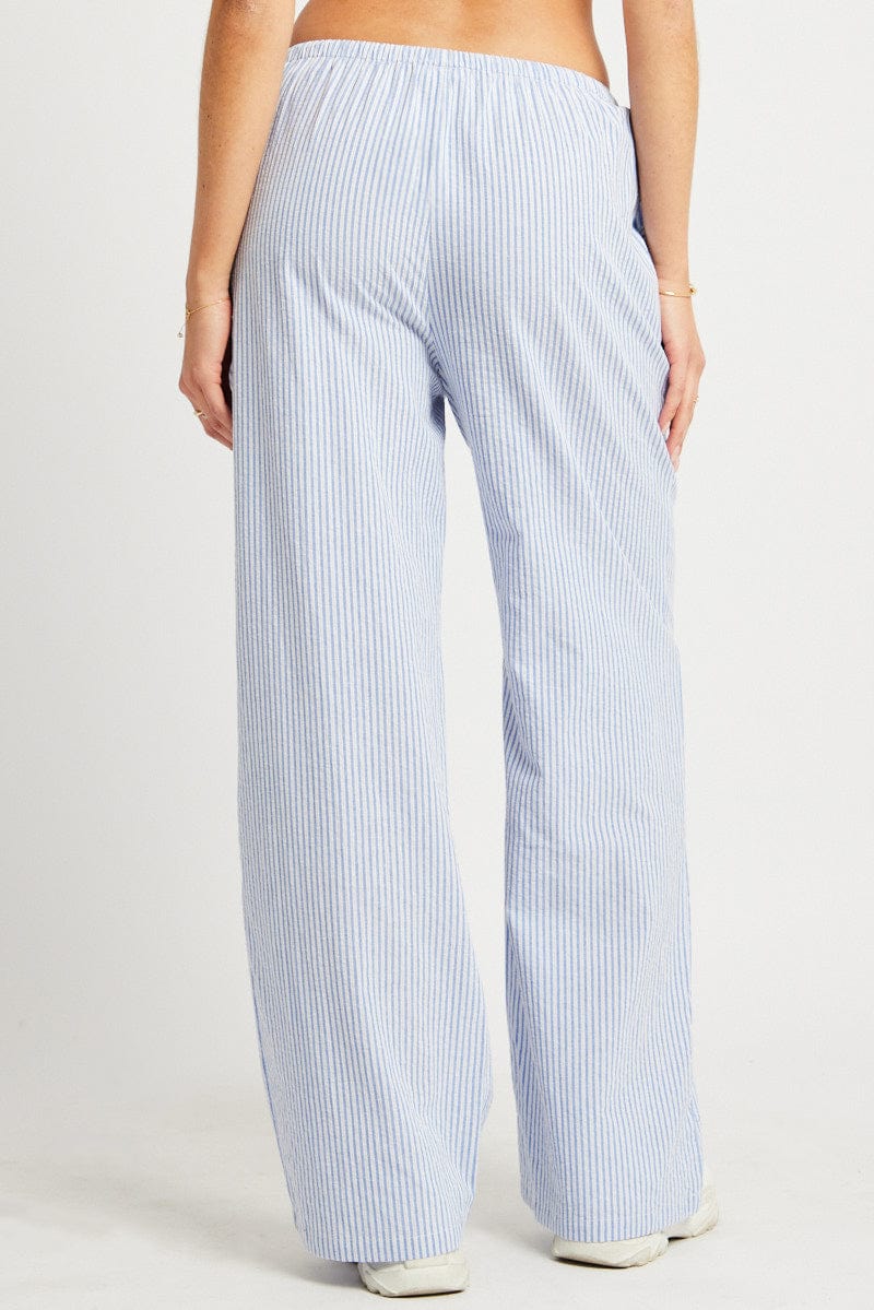 Blue Stripe Wide Leg Pants High Rise for Ally Fashion