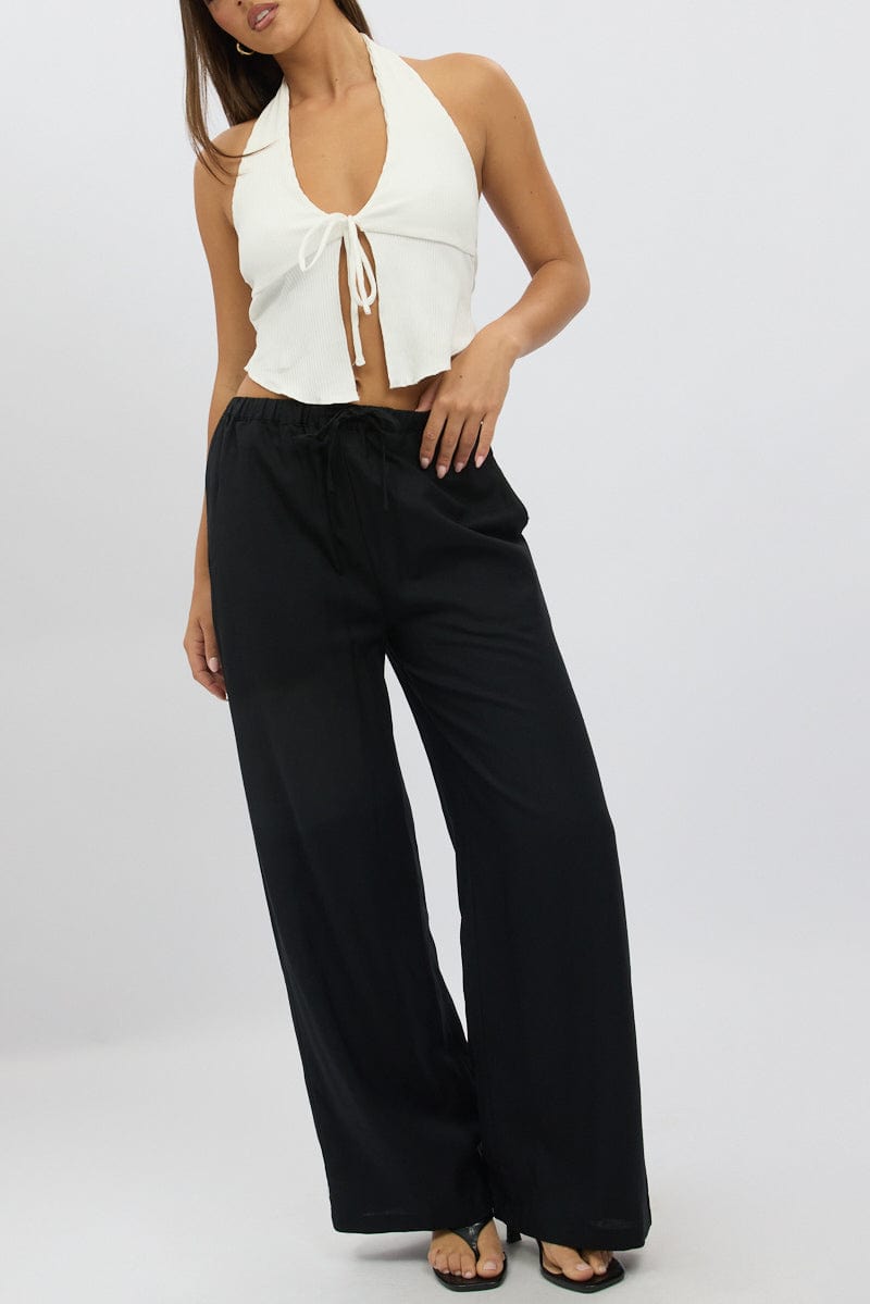 Black Wide Leg Pants Elasticated Waist for Ally Fashion