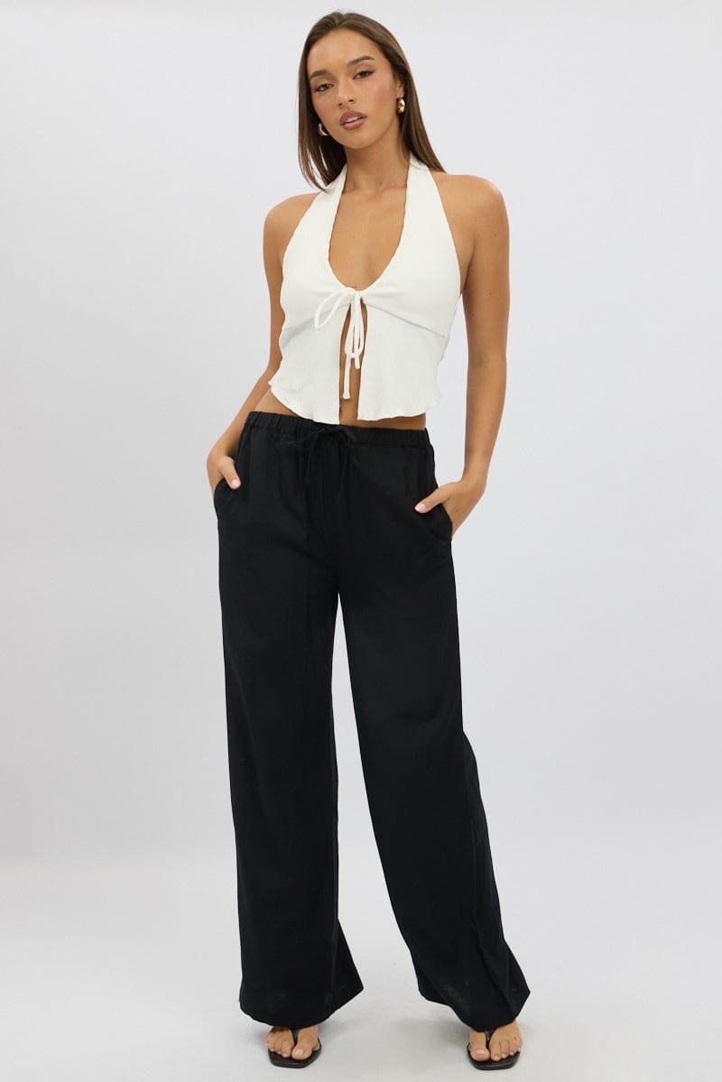 Black Wide Leg Pants Elasticated Waist for Ally Fashion