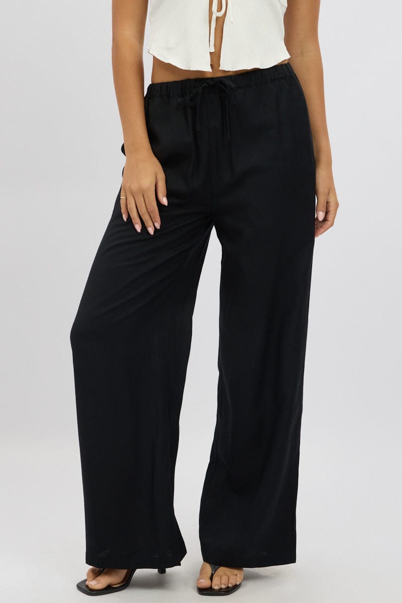 Black Wide Leg Pants Elasticated Waist for Ally Fashion