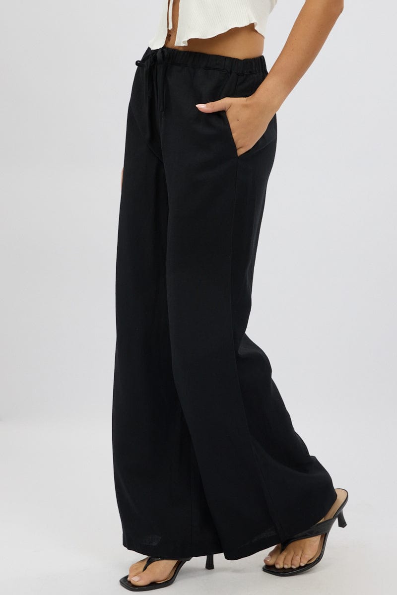 Black Wide Leg Pants Elasticated Waist for Ally Fashion