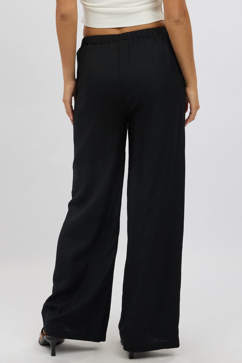 Black Wide Leg Pants Elasticated Waist for Ally Fashion