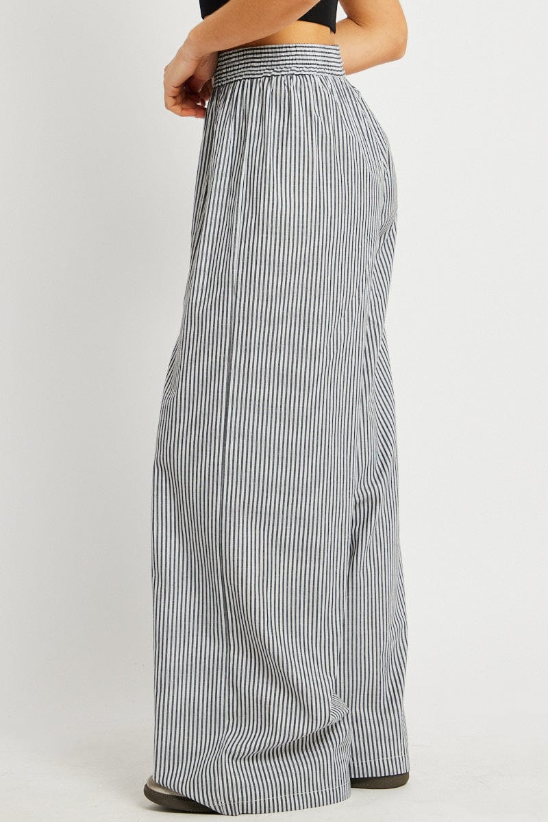 Grey Stripe Wide Leg Pants High Rise for Ally Fashion