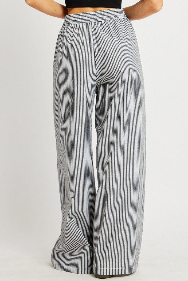 Grey Stripe Wide Leg Pants High Rise for Ally Fashion