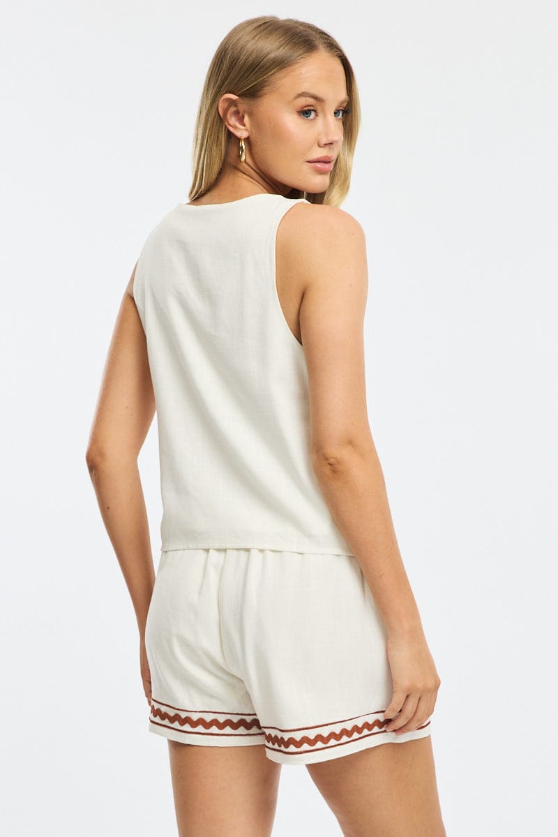 White Shorts Elasticated Waist Embroidery for Ally Fashion