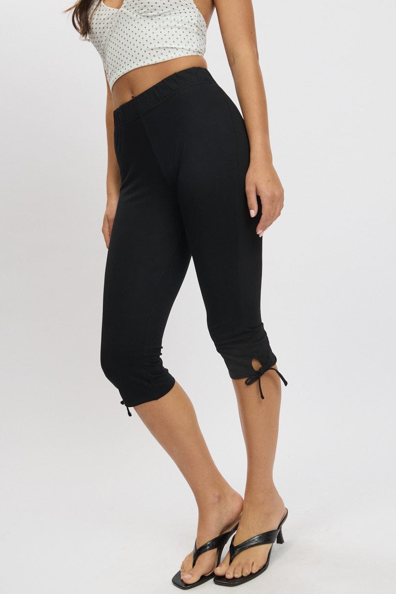 Black Capri Pants Side Ribbon for Ally Fashion