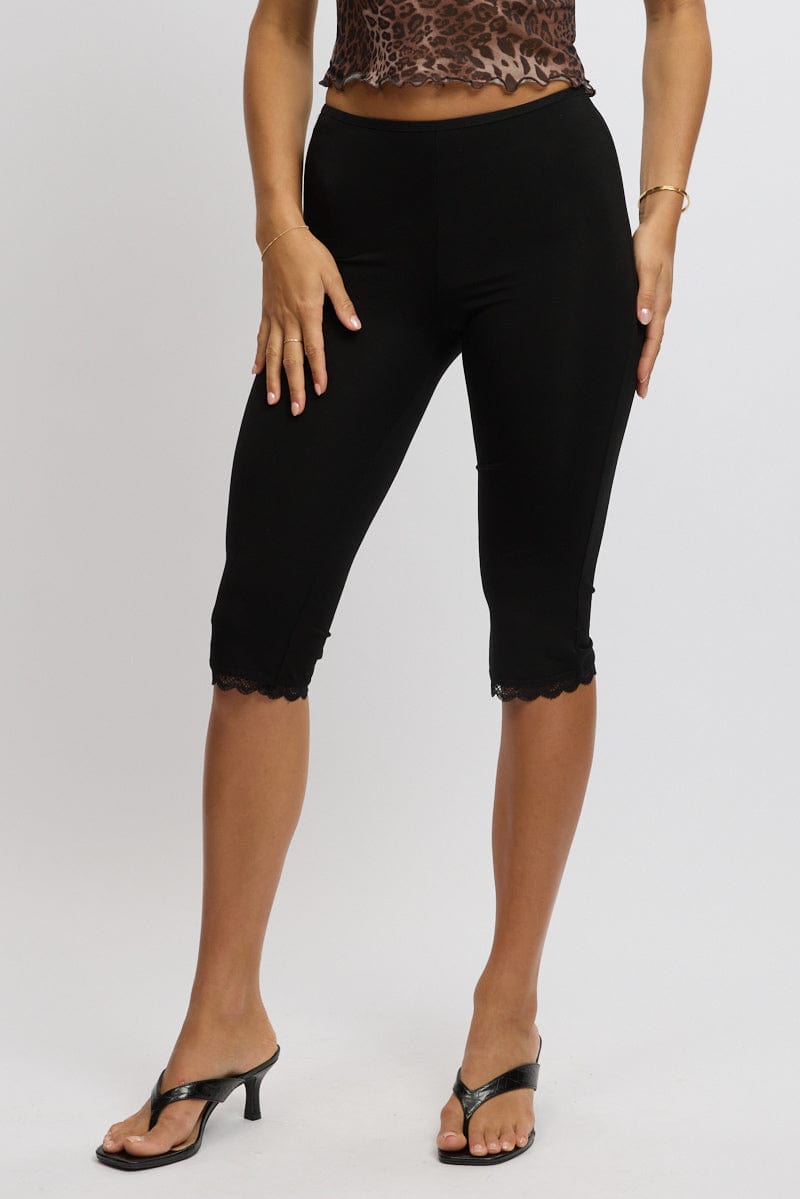 Black Capri Pants Lace Trim for Ally Fashion