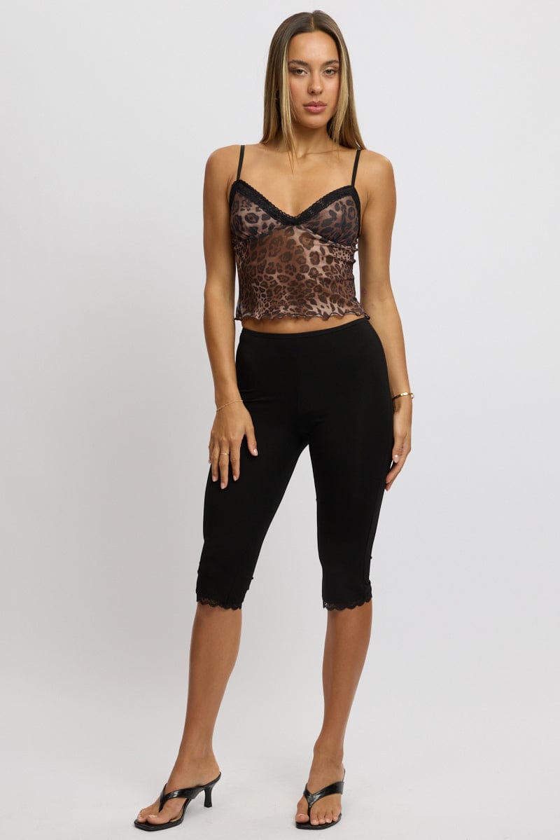 Black Capri Pants Lace Trim for Ally Fashion