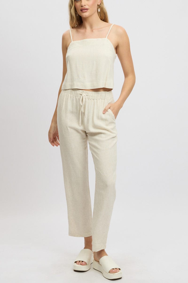 Beige Tapered Pants Elasticated Waist for Ally Fashion