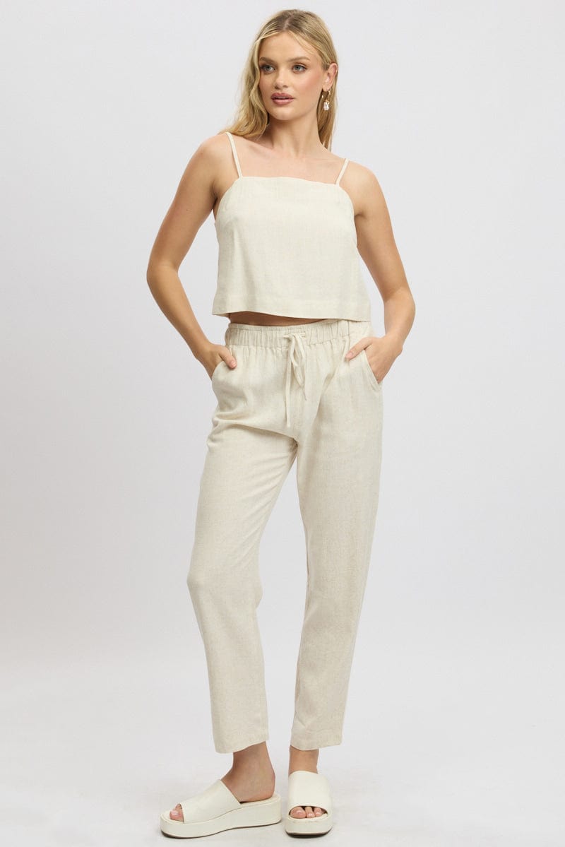 Beige Tapered Pants Elasticated Waist for Ally Fashion