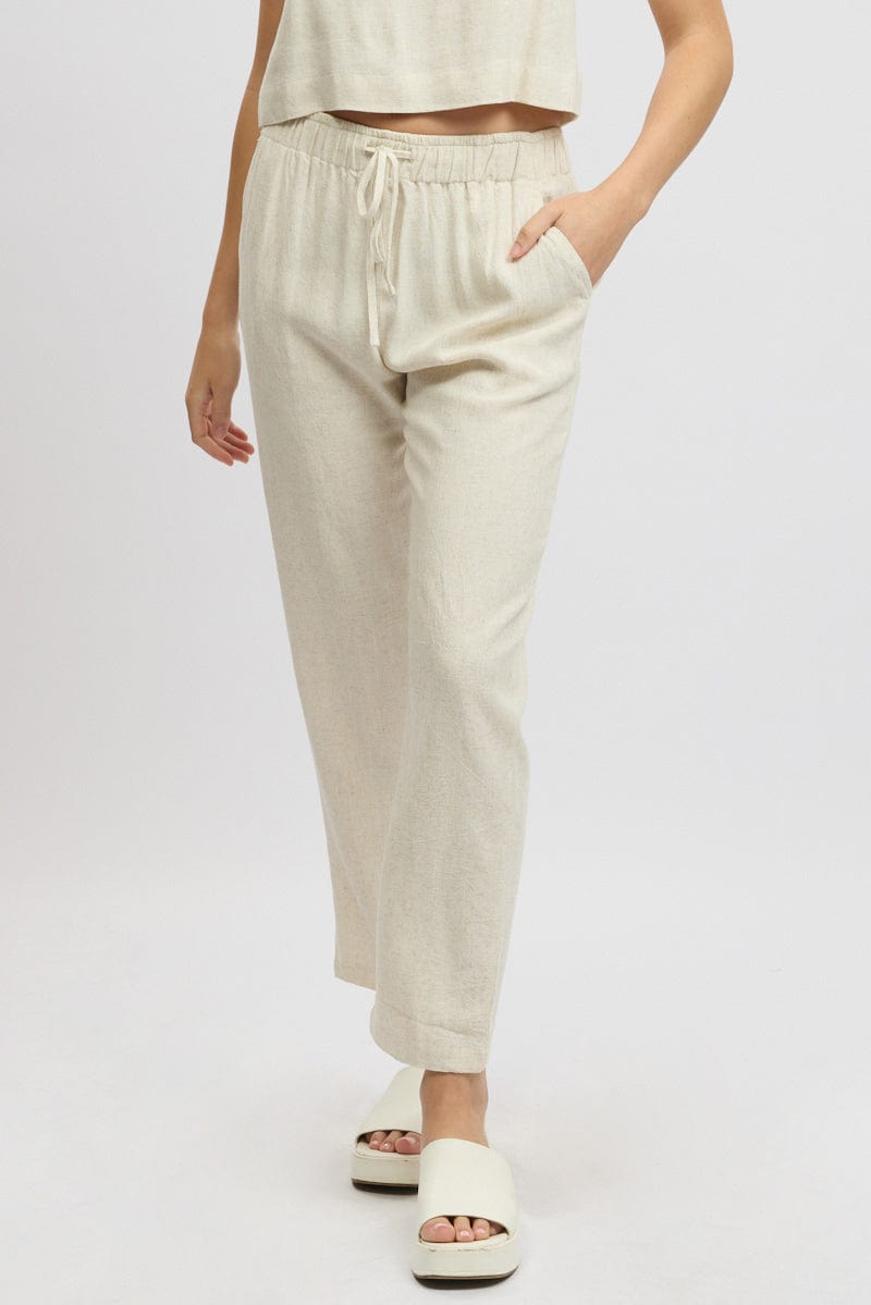 Beige Tapered Pants Elasticated Waist for Ally Fashion