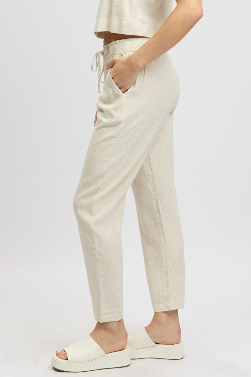 Beige Tapered Pants Elasticated Waist for Ally Fashion