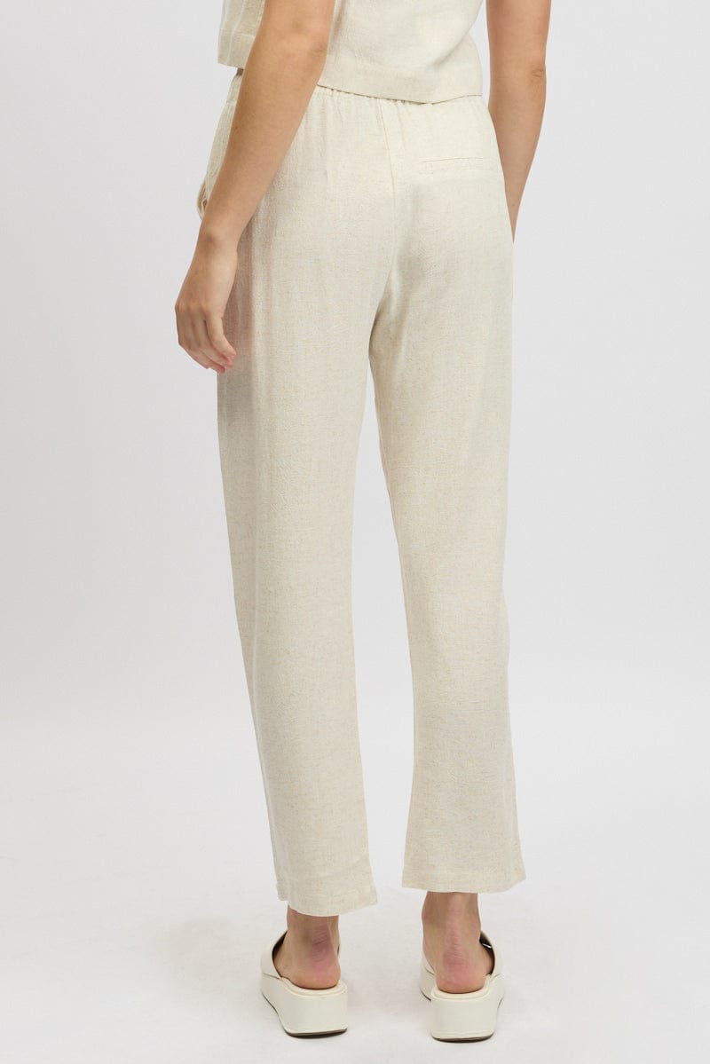 Beige Tapered Pants Elasticated Waist for Ally Fashion