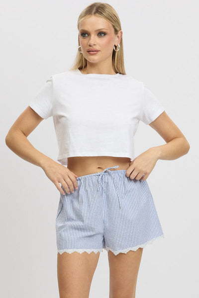 Blue Stripe Shorts Drawstring Waist | Ally Fashion