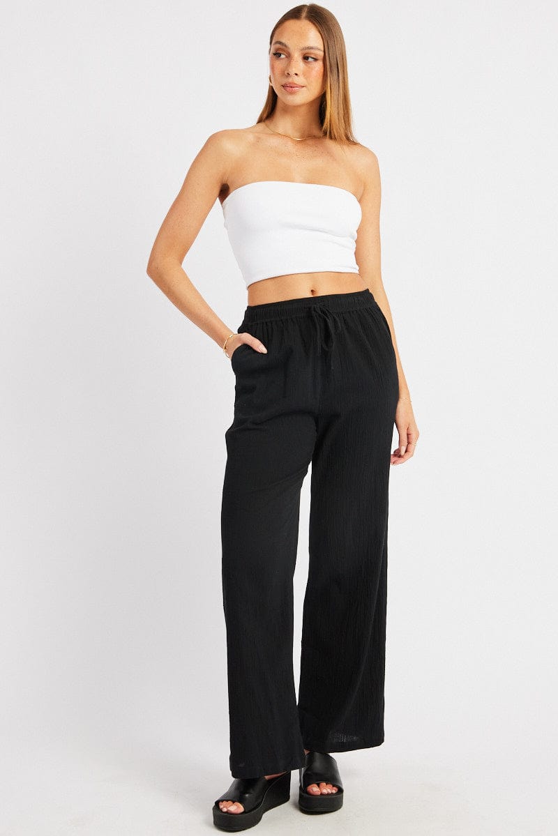 Black Wide Leg Pants High Rise for Ally Fashion