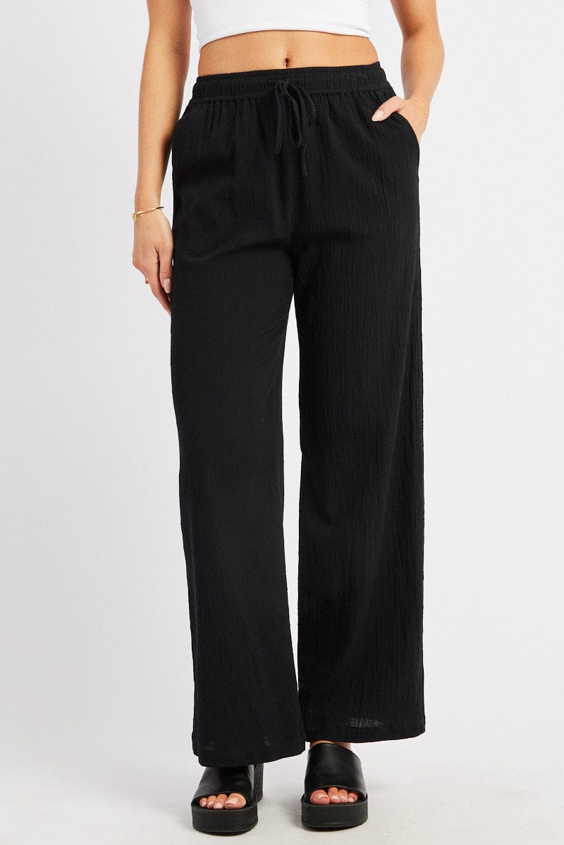 Black Wide Leg Pants High Rise for Ally Fashion