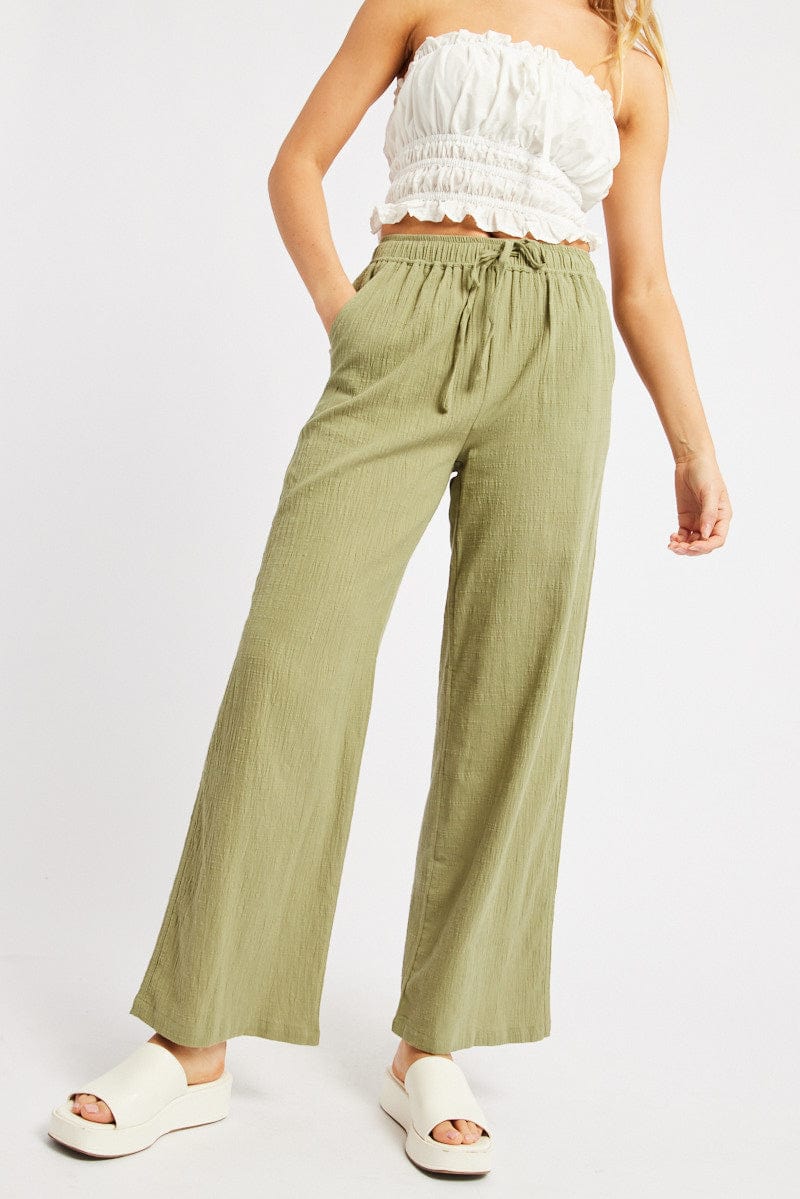 Green Wide Leg Pants High Rise for Ally Fashion