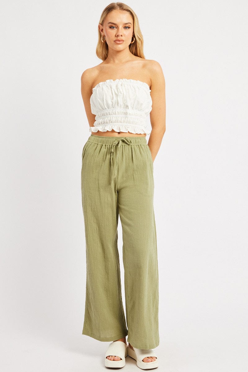 Green Wide Leg Pants High Rise for Ally Fashion