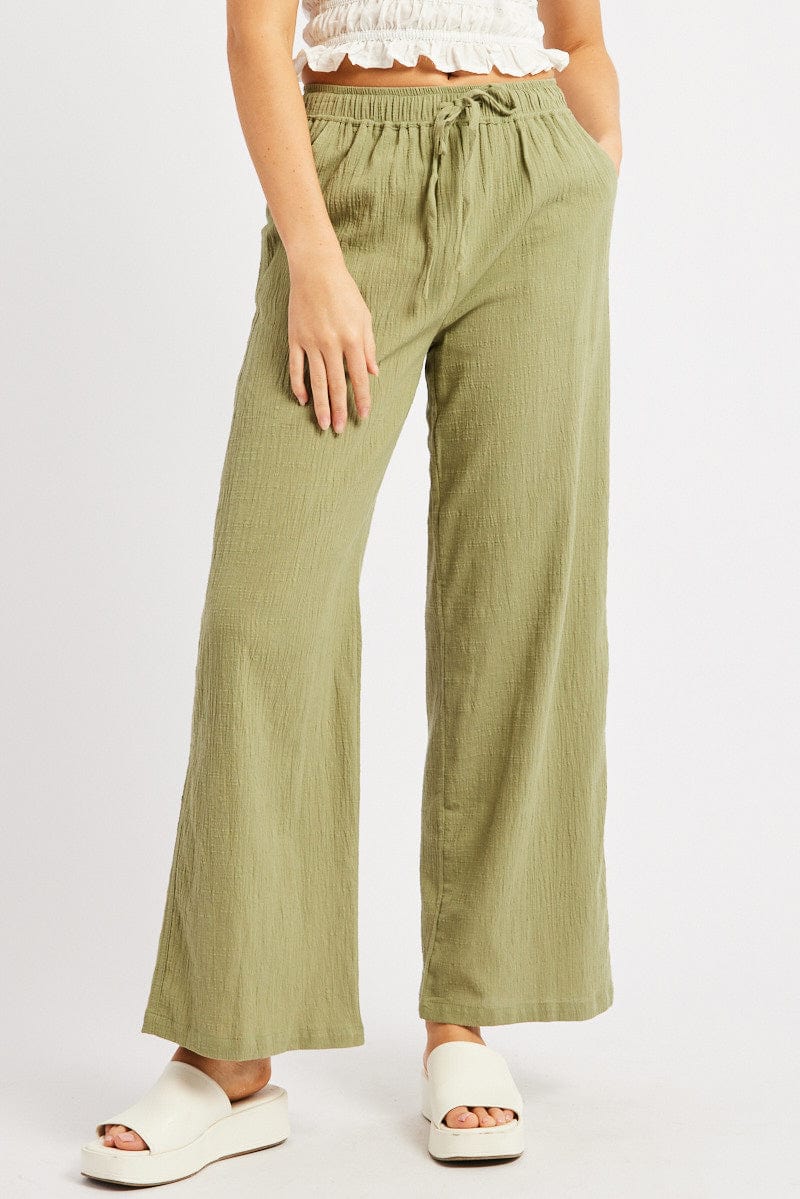 Green Wide Leg Pants High Rise for Ally Fashion