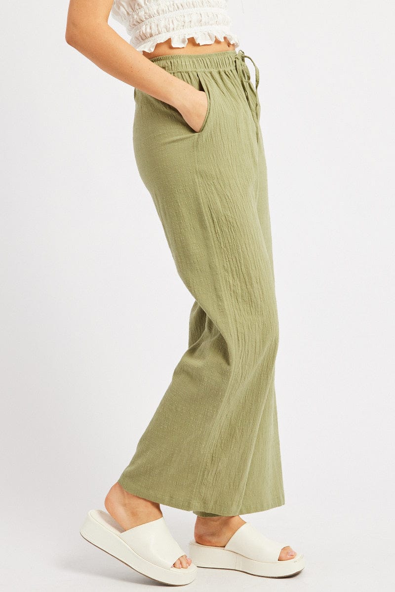 Green Wide Leg Pants High Rise for Ally Fashion