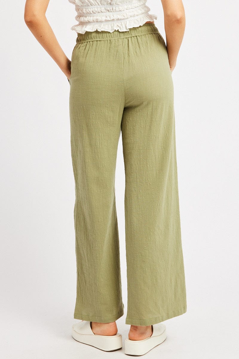 Green Wide Leg Pants High Rise for Ally Fashion