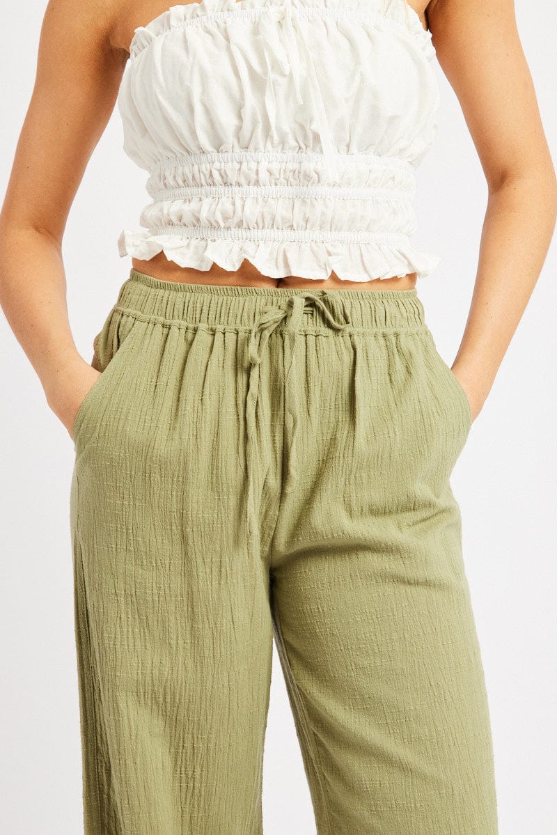 Green Wide Leg Pants High Rise for Ally Fashion